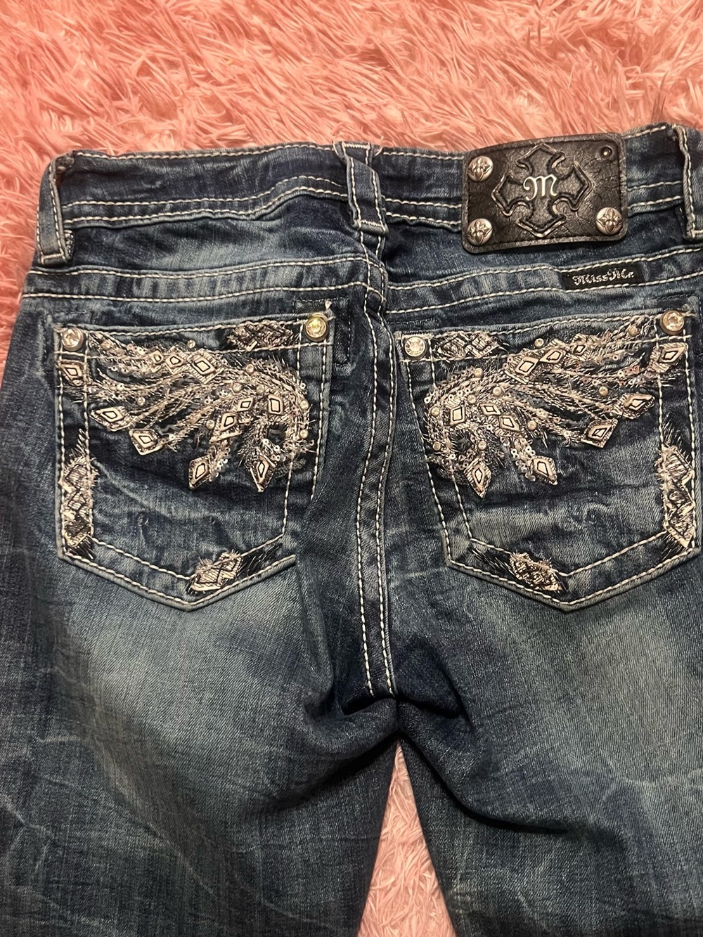 Miss Me Women's Dark Blue Embroidered Boot Cut Jeans